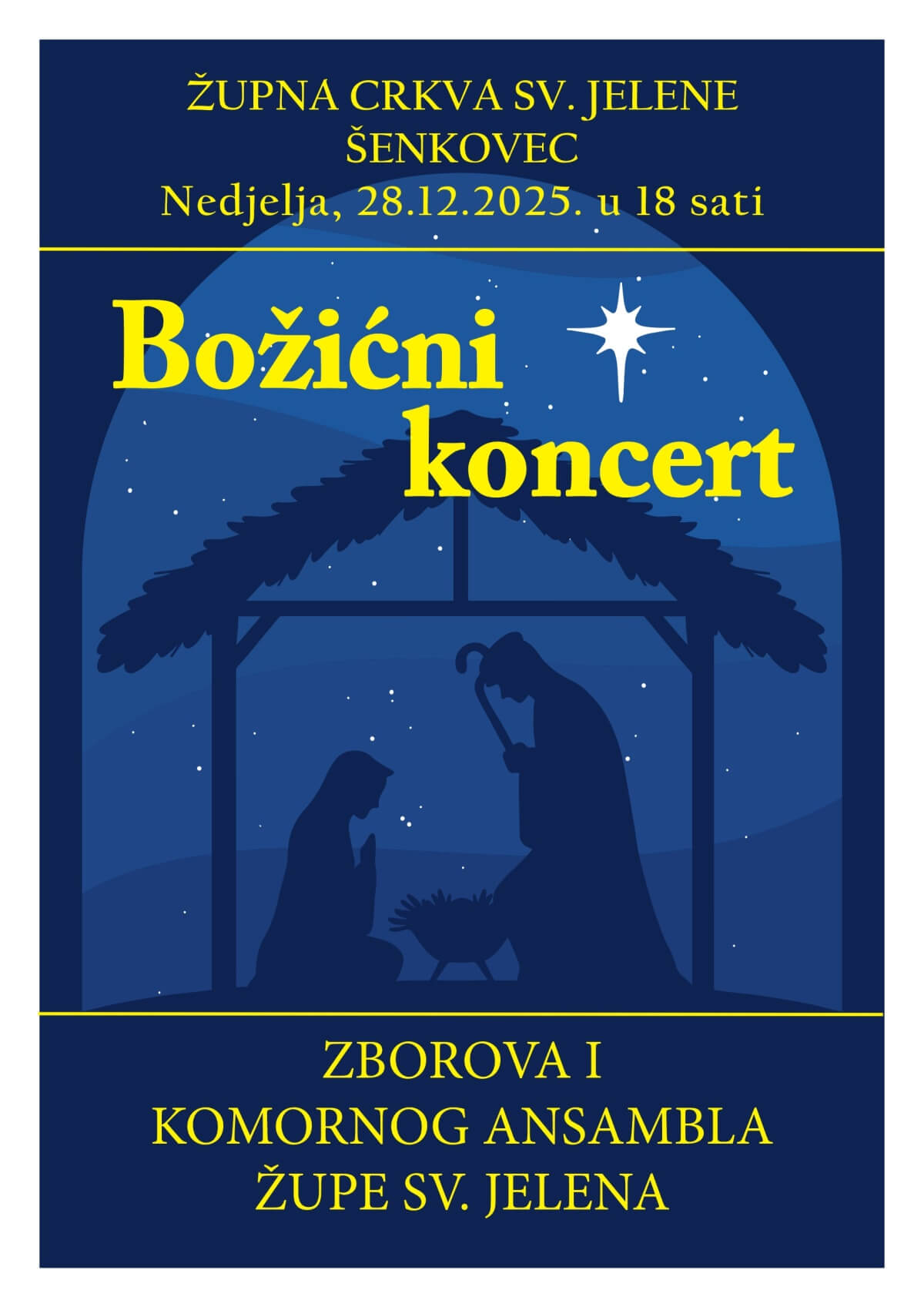 Najava za Božićni koncert u Župi svete Jelene Šenkovec, 28. prosinca u 18:00 sati