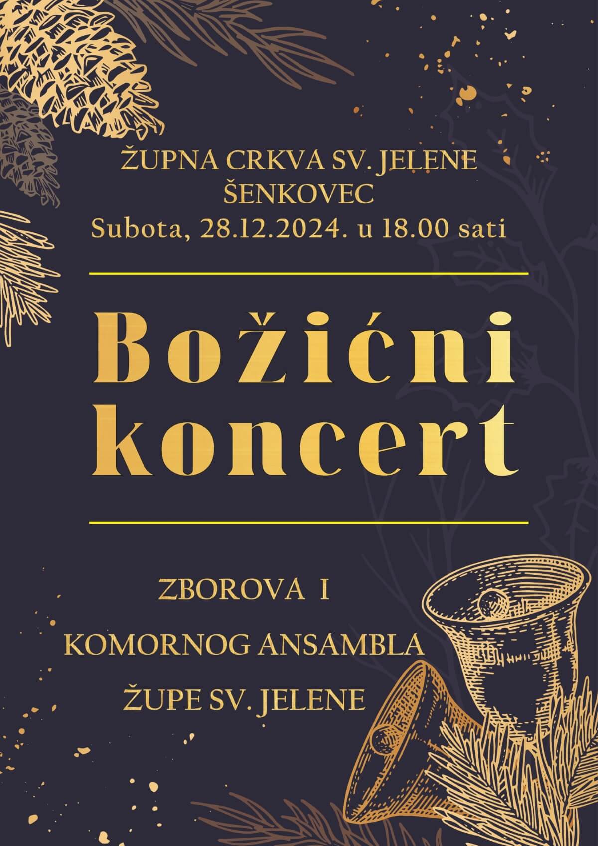 Najava za Božićni koncert u Župi svete Jelene Šenkovec, 28. prosinca u 18:00 sati